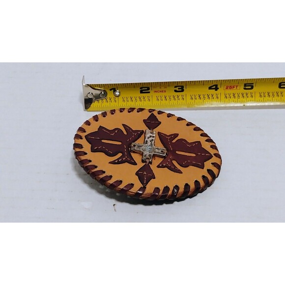 VTG LEATHER CROSS BELT BUCKLE W BRASS FRAME LOOP MADE IN INDIA NOS NEW OLD STOCK - Picture 4 of 4